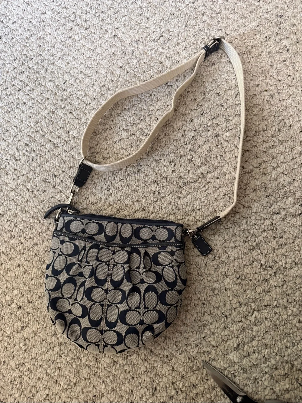 Coach Signature Crossbody Bag - Navy and Beige